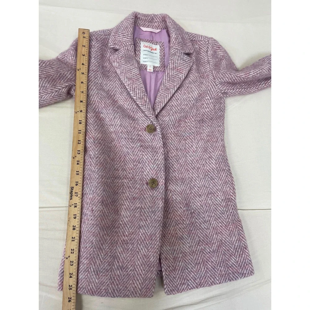 Cat & Jack Girls Mauve Herringbone Long Coat Size S 6/6X NWT